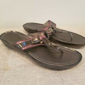 COLE HAAN NikeAir 11M Patent Leather T-strap Thong Sandals Shoes Bronze Gray